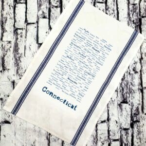 A towel that has the word connecticut written on it.