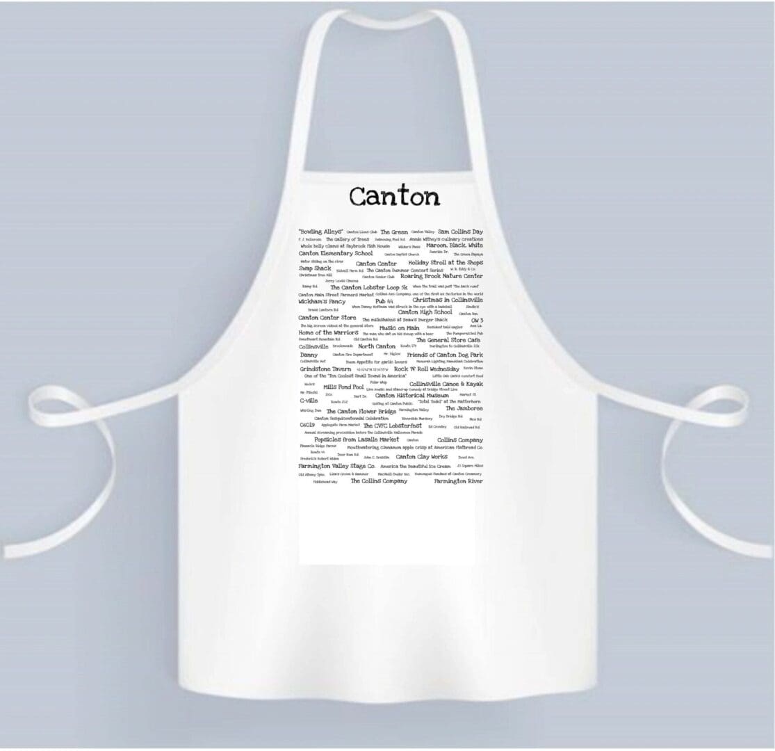 A white apron with the word " clinton " written on it.