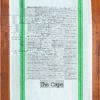 A green striped towel with trivia about Cape Cod in Massachusetts