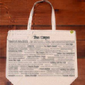 The front half of a canvas tote bag featuring fun trivia about Cape Cod!
