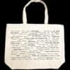 The back half of a canvas tote bag featuring fun trivia about East Lyme!