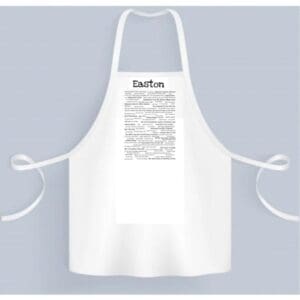 A white apron with a recipe on it.