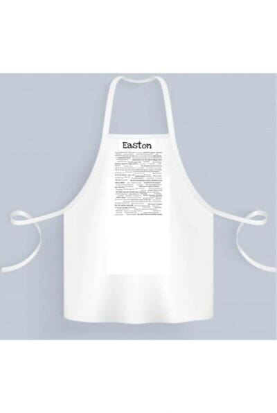 A white apron with a recipe on it.