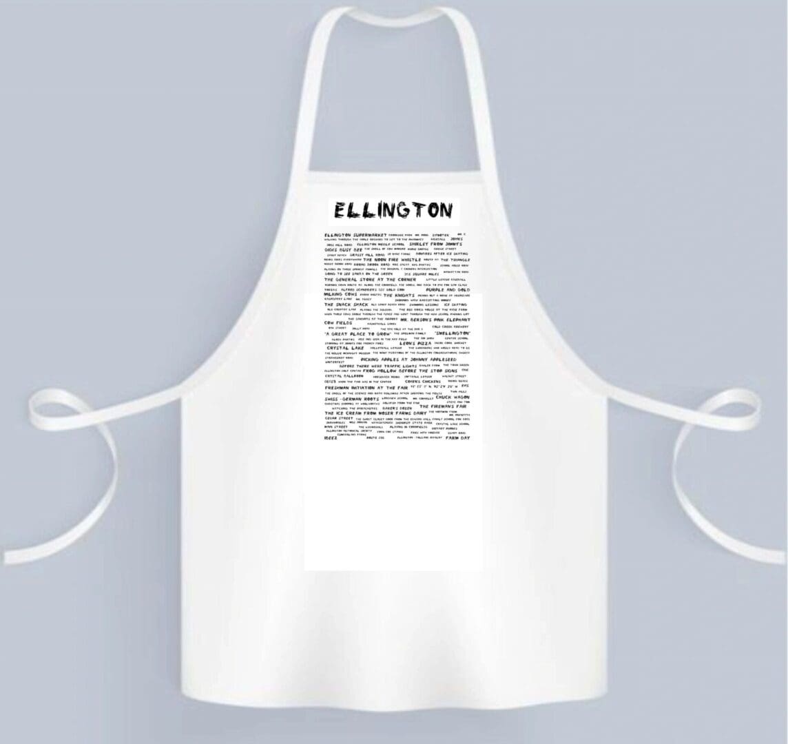 A white apron with an image of the word illinois written on it.