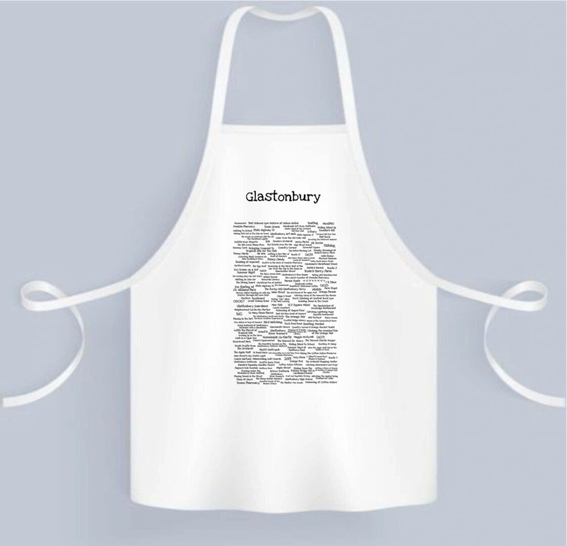 A white apron with the word dictionary written on it.