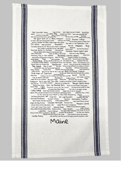 A white towel with the word maine written on it.