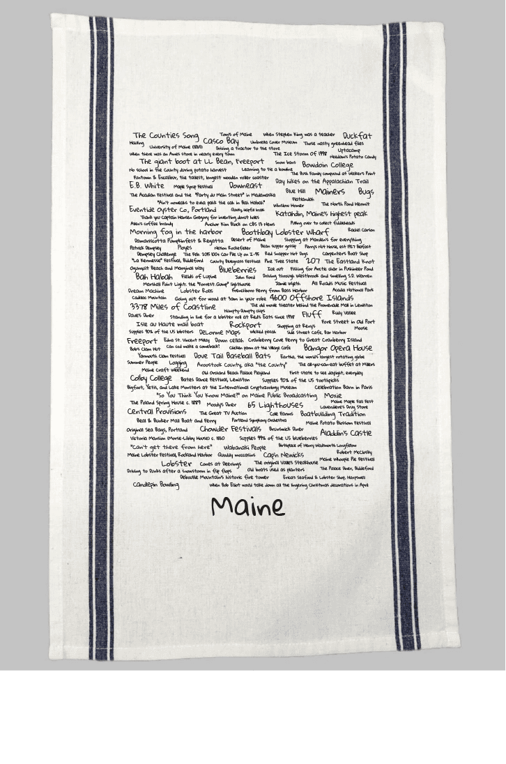 A white towel with the word maine written on it.