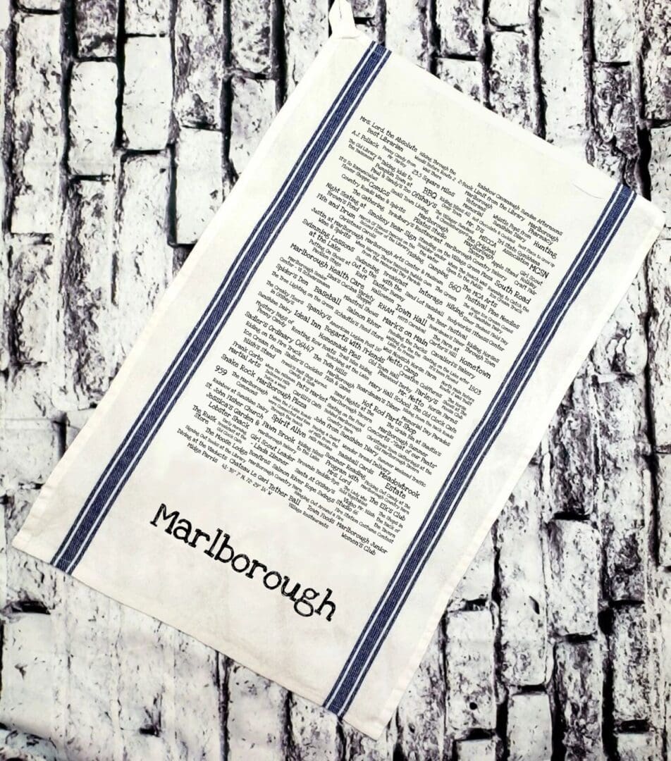 A tea towel with the words " harborough ".