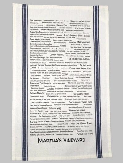 A towel with the names of many different wines.