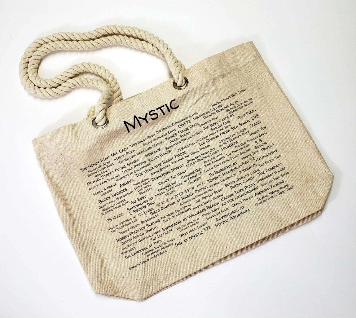 A bag with the word mystic written on it.