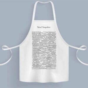 A white apron with an image of the declaration of independence.