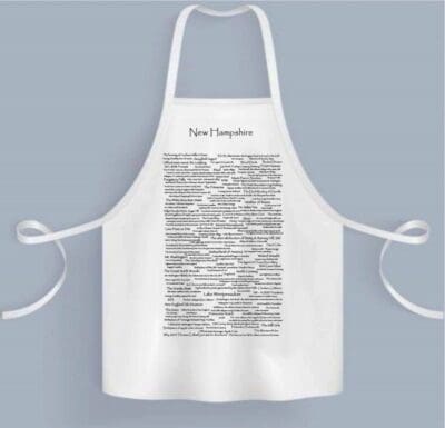 A white apron with an image of the declaration of independence.