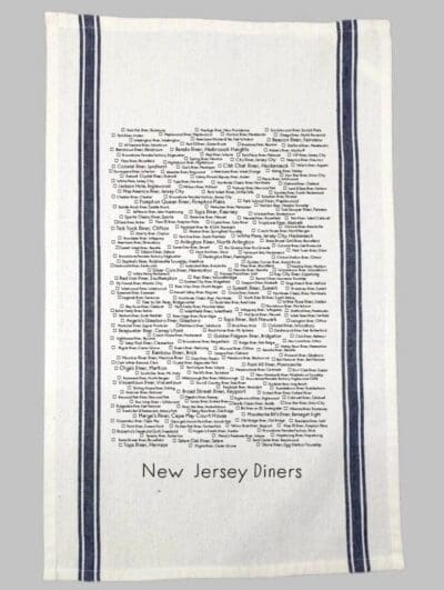 A white tea towel with the words new jersey diners written on it.