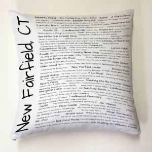 A pillow with the words new fairfield ct written on it.