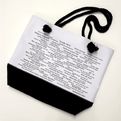 A bag with the words " dictionary " written on it.