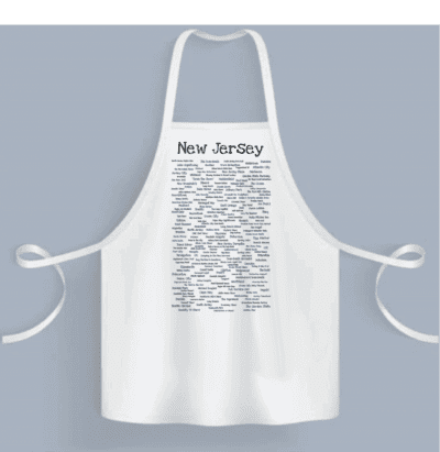 A white apron with the words new jersey written on it.