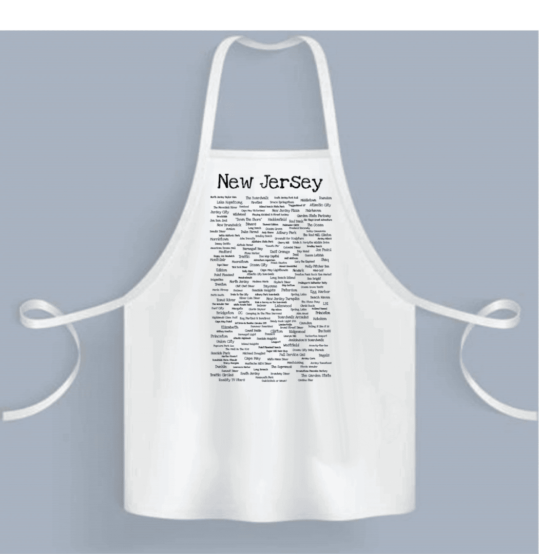 A white apron with the words new jersey written on it.