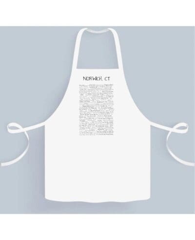 A white apron with an image of the word " mother ".