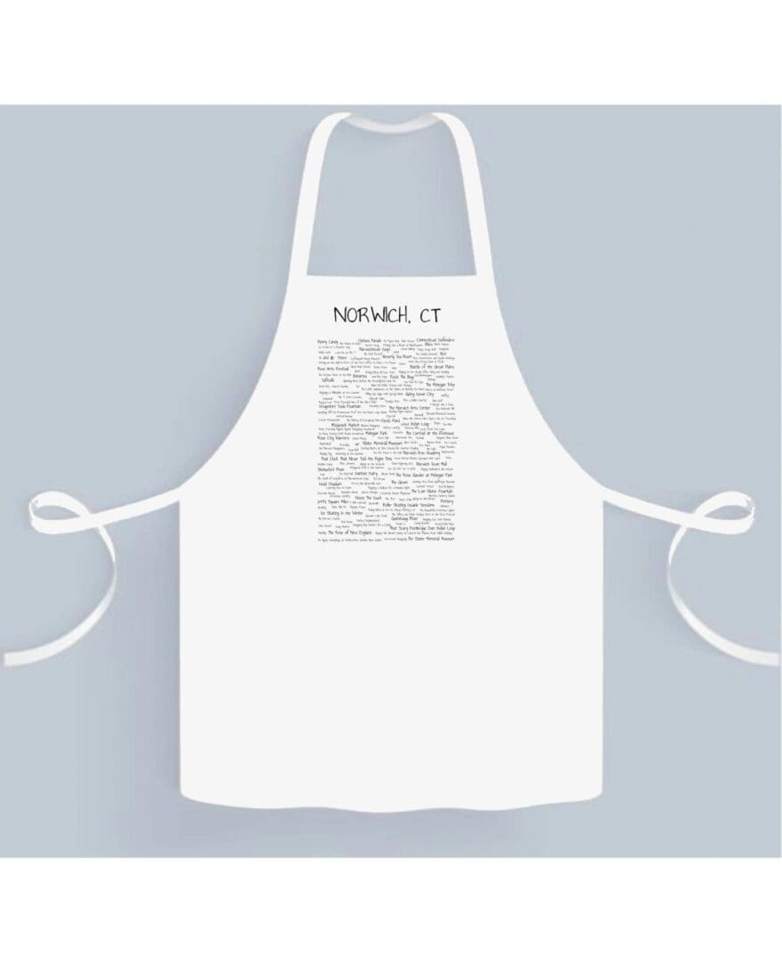 A white apron with an image of the word " mother ".