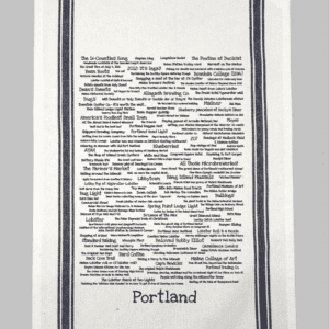 A towel with the word portland written on it.