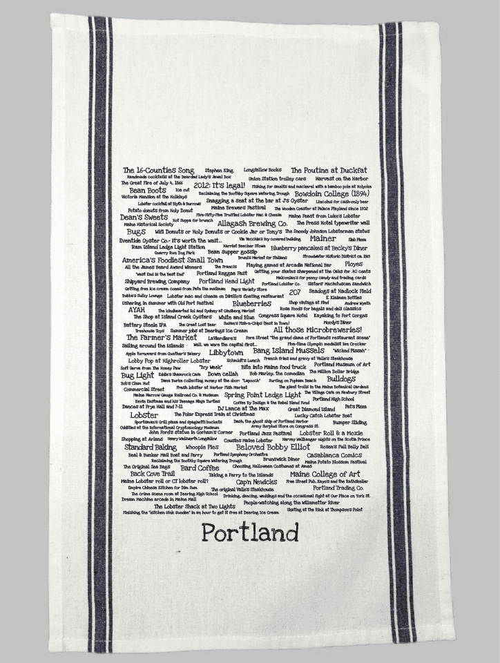 A towel with the word portland written on it.