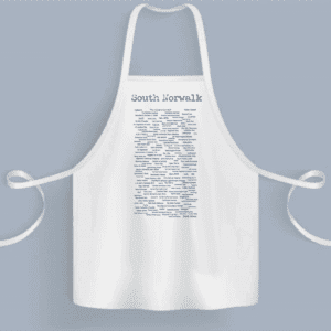 A white apron with an image of the state of south carolina.