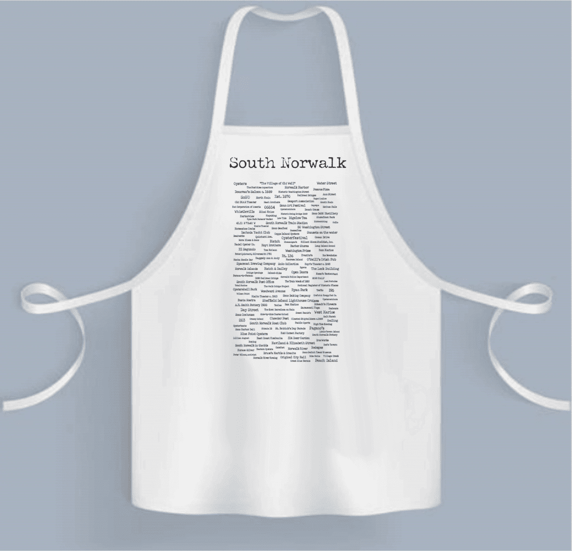 A white apron with an image of the state of south carolina.