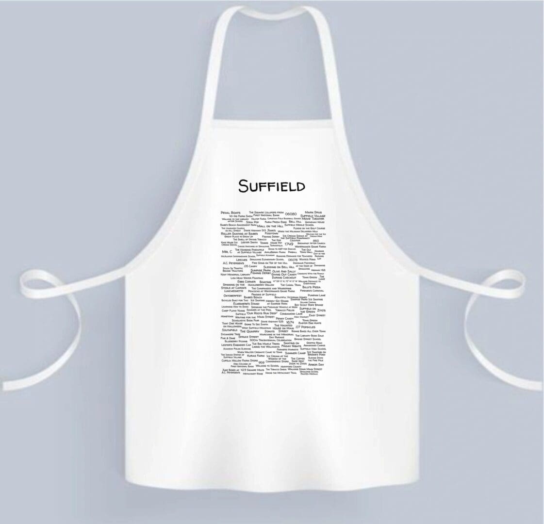 A white apron with the word " support " written on it.