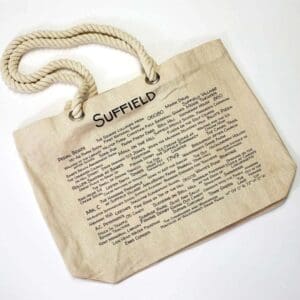 A bag with the words suffield written on it.