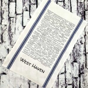 A white towel with west haven written on it