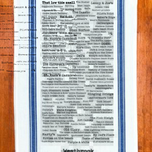 A blue striped towel with trivia about Westbrook, Connecticut