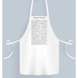 A white apron with an image of the word " vermont ".