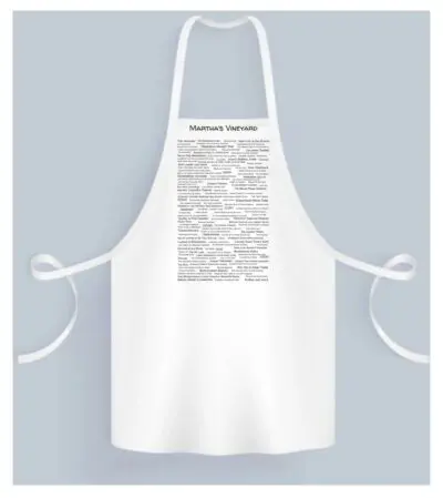 A white apron with an image of the word " vermont ".