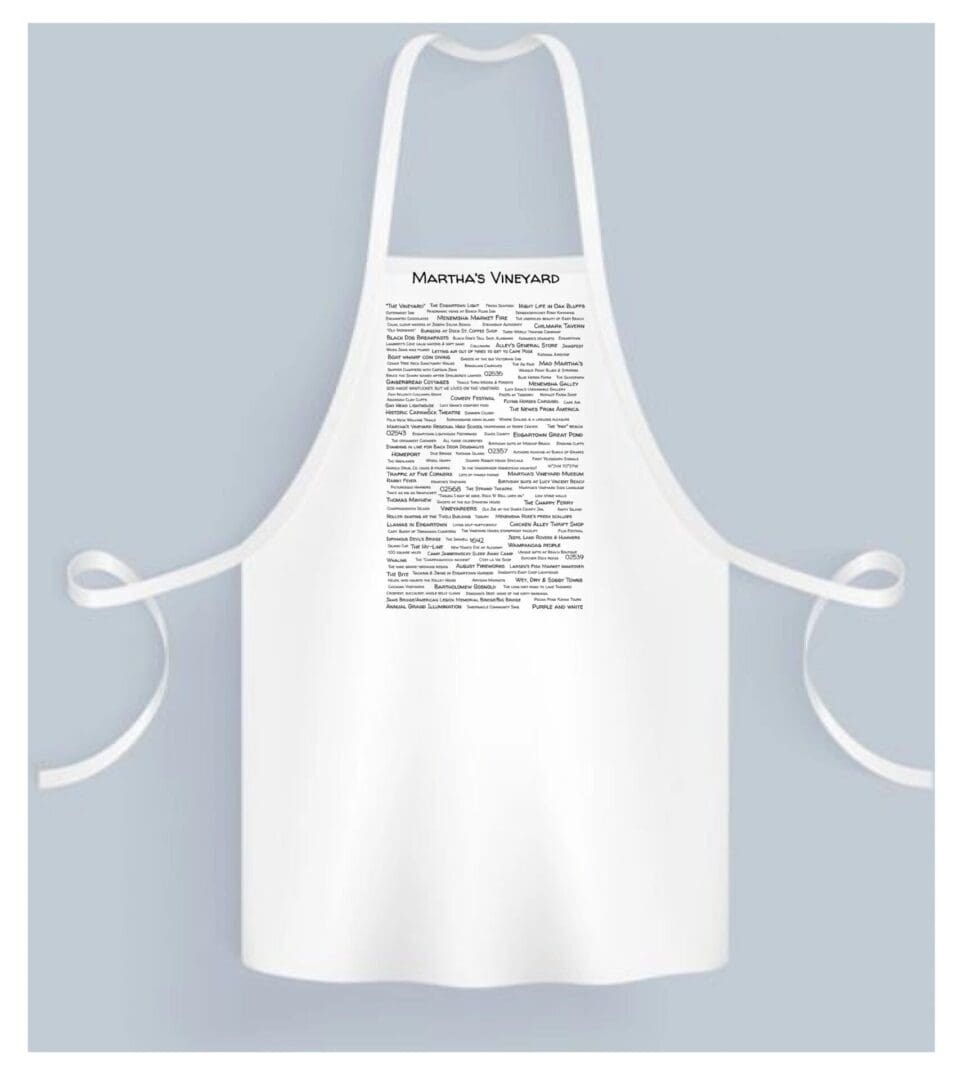 A white apron with an image of the word " vermont ".