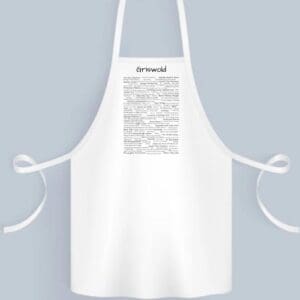 A white apron with an image of the word " dr. Freud ".