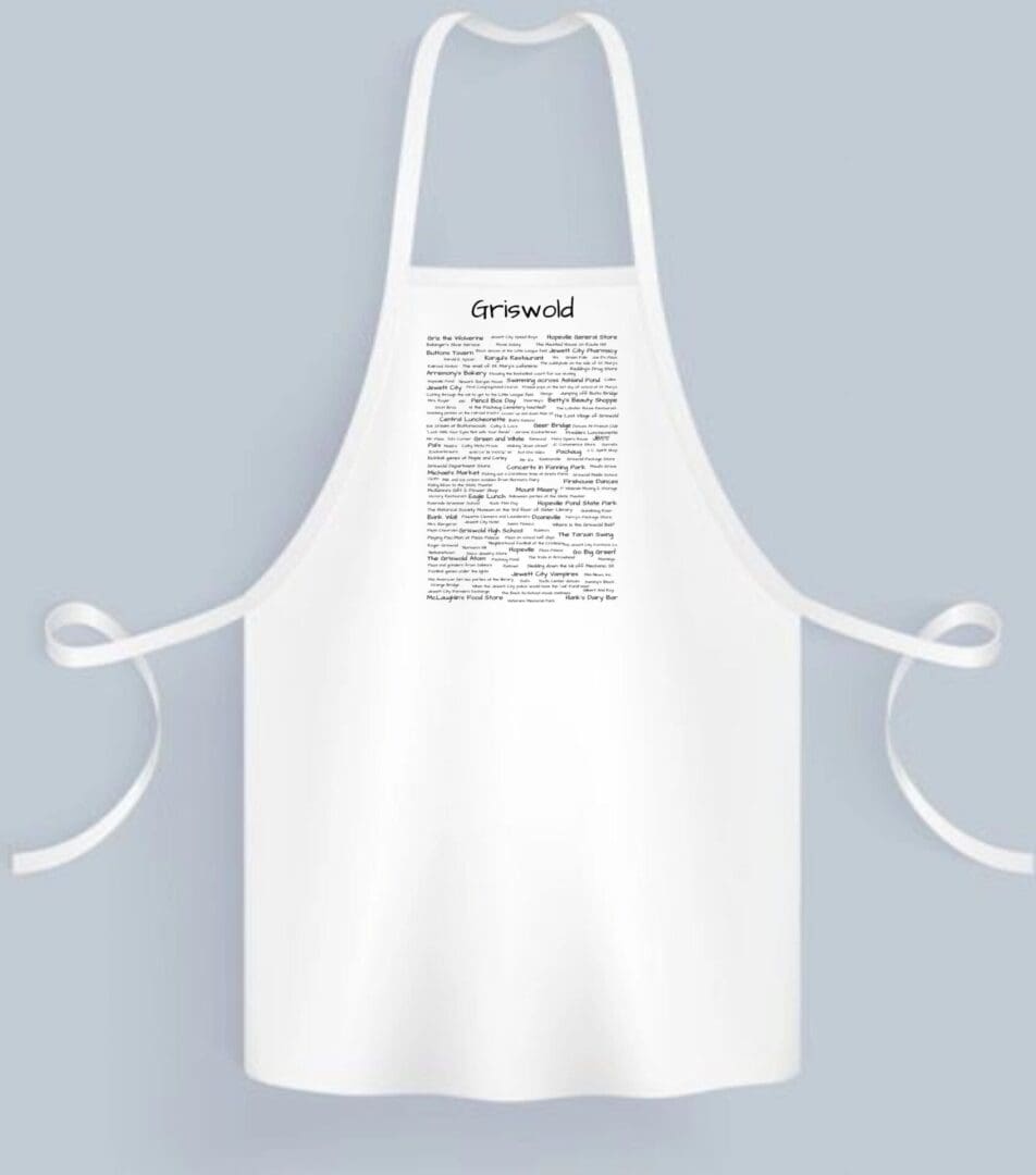 A white apron with an image of the word " dr. Freud ".