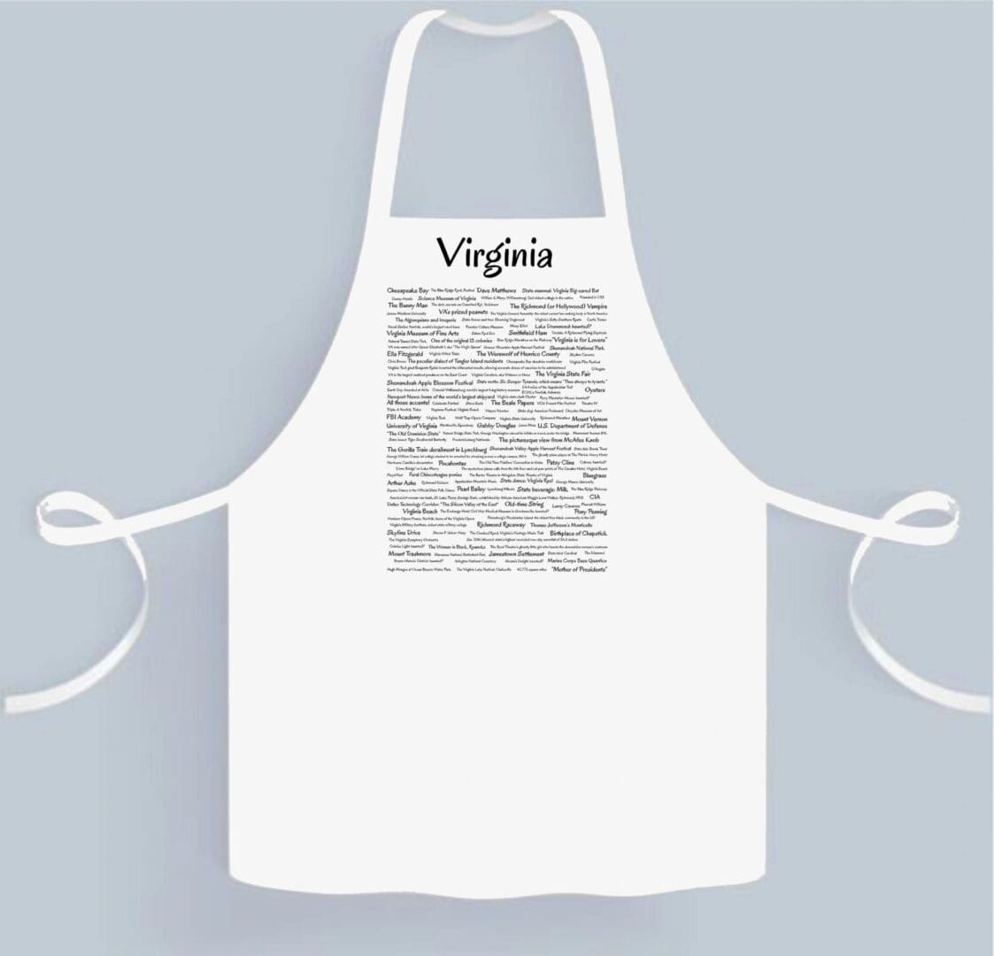 A white apron with virginia written on it.