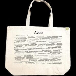 A bag with the word avon written on it.