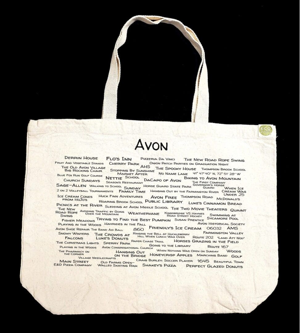 A bag with the word avon written on it.