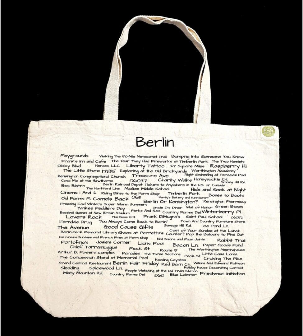 A bag with the word berlin written on it.