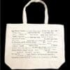A bag with many words written on it