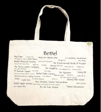 A bag with the name of bethel written on it.