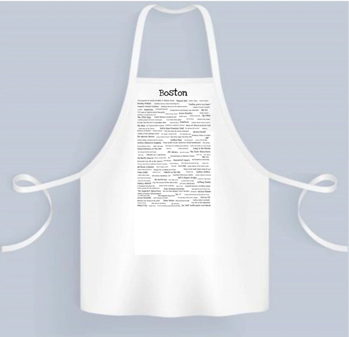 A white apron with a black and white image of the word " seattle ".