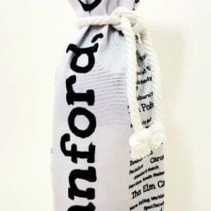 A white bottle bag with the name of sanford on it.