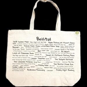 A bag with the names of bristol 's famous places.