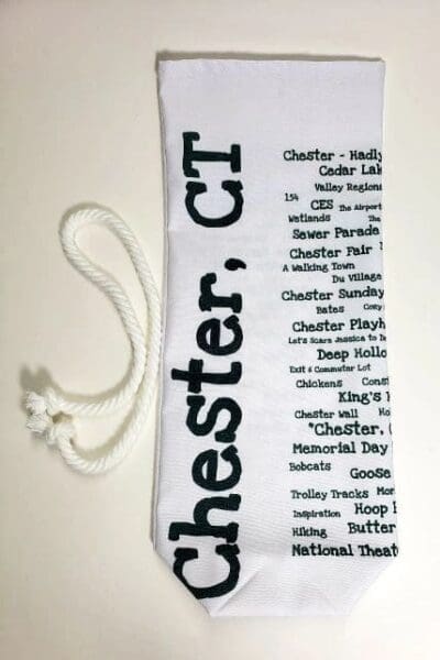 A white bag with the words chester, ct written on it.