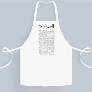 A white apron with the name crowell written in black.