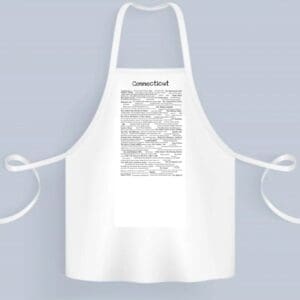 A white apron with an image of the back side.