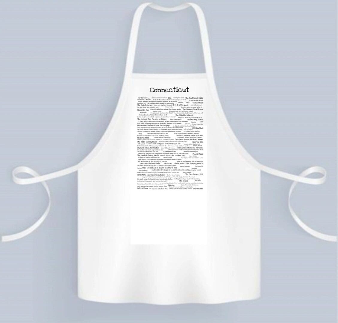 A white apron with an image of the back side.