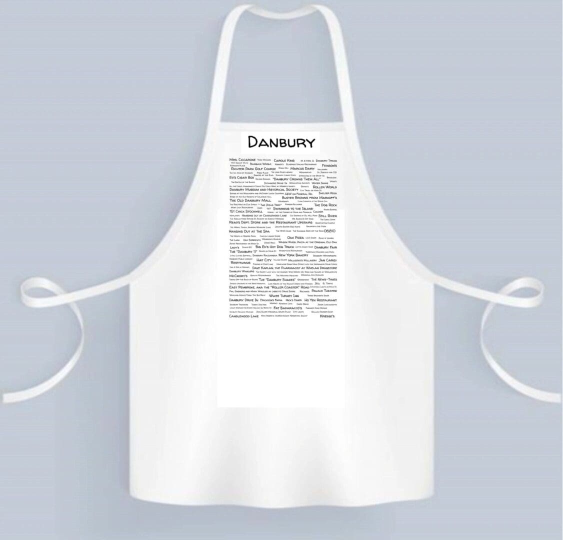 A white apron with a black and white drawing of the word " grandma ".